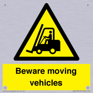 Beware moving vehicles with Warning forklift symbol